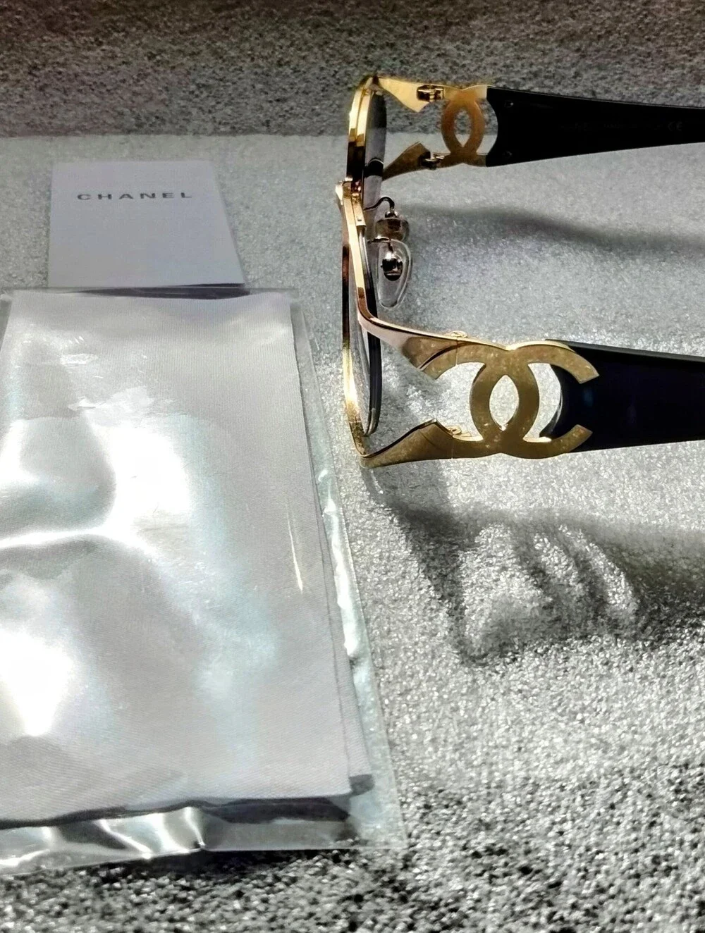 CHANEL Vintage Semi Rimless Gold Tone Frame Giant CC logo